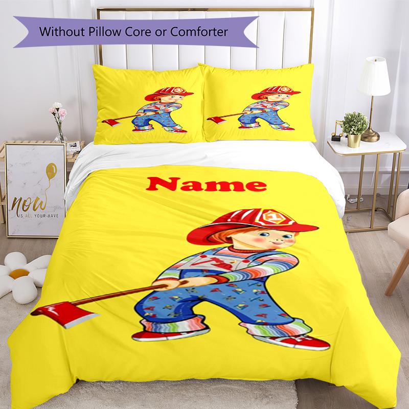 3pcs Custom Name Chucky Bedding Set Duvet Cover Closure Includes 1 Duvet Cover & 2 Pillowcases, Soft and Comfortable for All Seasons.