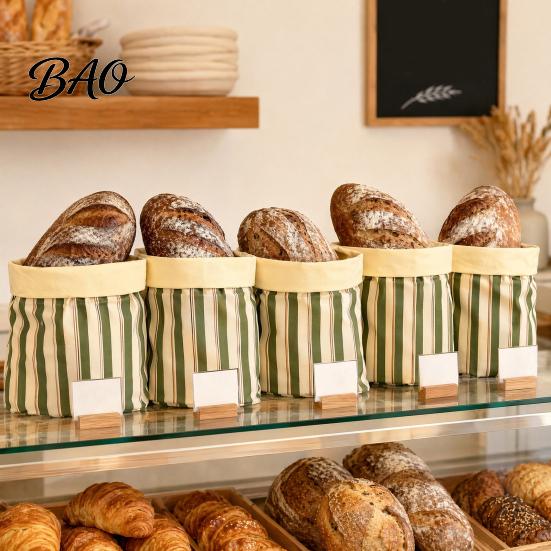 Green Kitchen Storage Solution Beeswax Bread Bags, Reusable Durable Cloth, Preserve Freshness Bakery Bag And Crust Longer, for Homemade