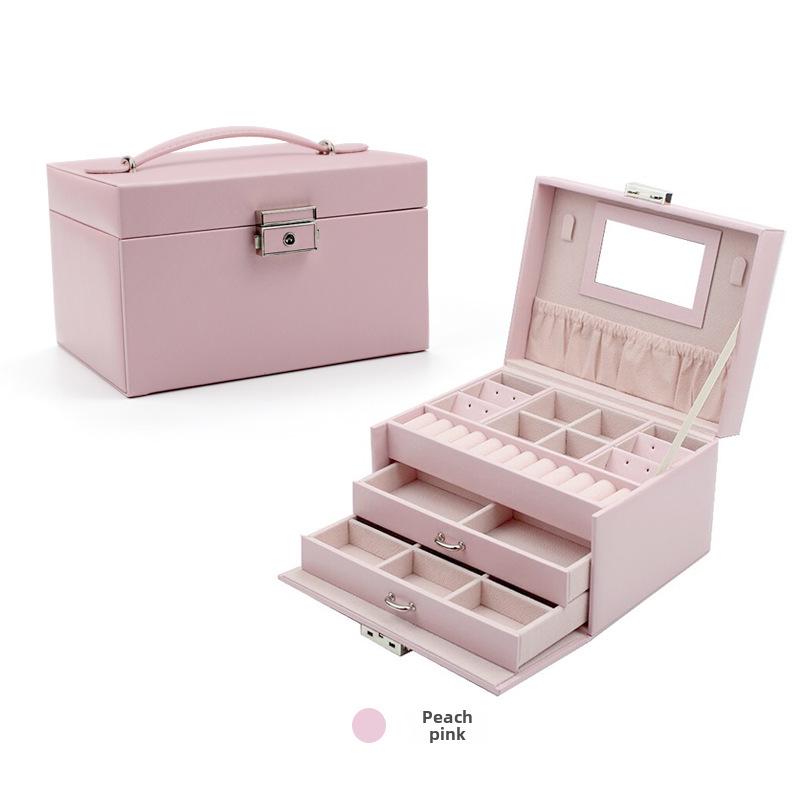 Роскошная кожаная шкатулка для украшений с трехслойным хранением колец, сережек и ожерелий