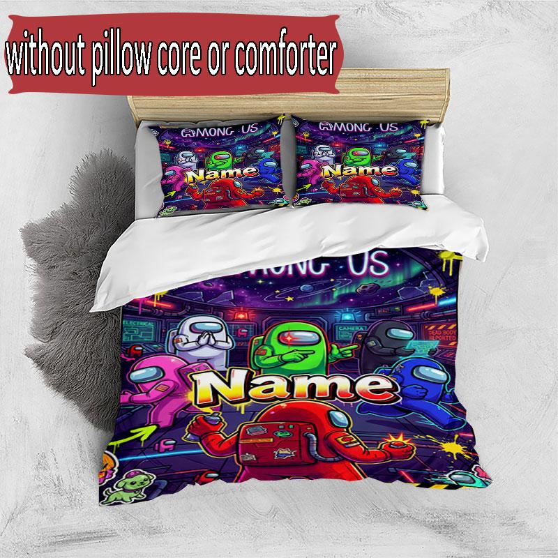 3pcs Duvet Cover Set (1*Duvet Cover + 2*Pillowcase, Without Core), Custom Name Among Us Pattern Bedding Set, Home Bedroom Decor Gift