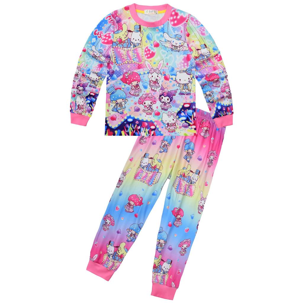 Детский комплект пижамы с длинным рукавом Cinnamoroll, Kuromi и My Melody (Medium / Large)