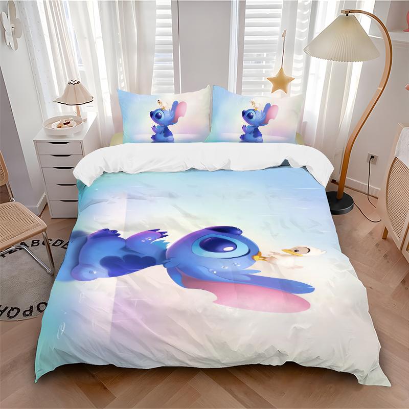 3Pcs Stitch Angel Adventure Bedding Set Quilt Cover Pillowcase Home Christmas Xmas Halloween Gift 1 Duvet Cover 2 Pillowcase M928450