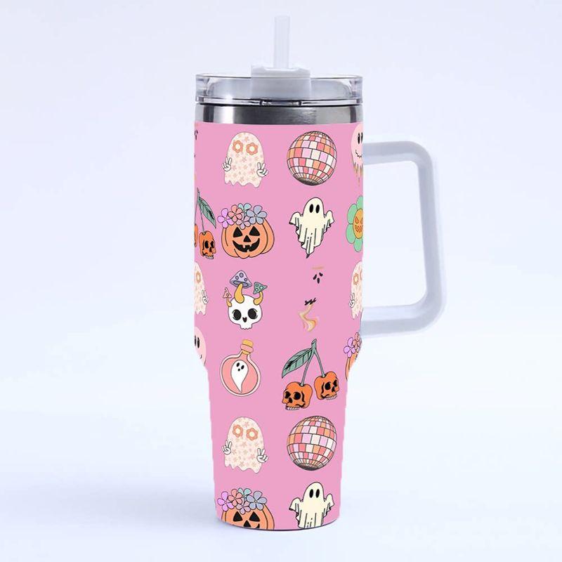 Halloween Print 40oz Large Capacity Thermos Cup, Thermal Insulation and Cold Retention, Ice Cup with Handle and Straw, Car Cup