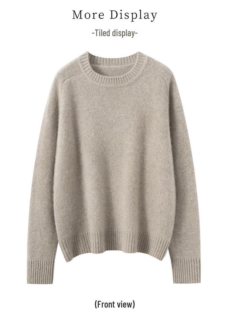 Women's Cashmere Sweater - Round Neck, Solid Color, Comfortable Loose Fit, Saddle Shoulder Knit Base Layer for Autumn & Winter.