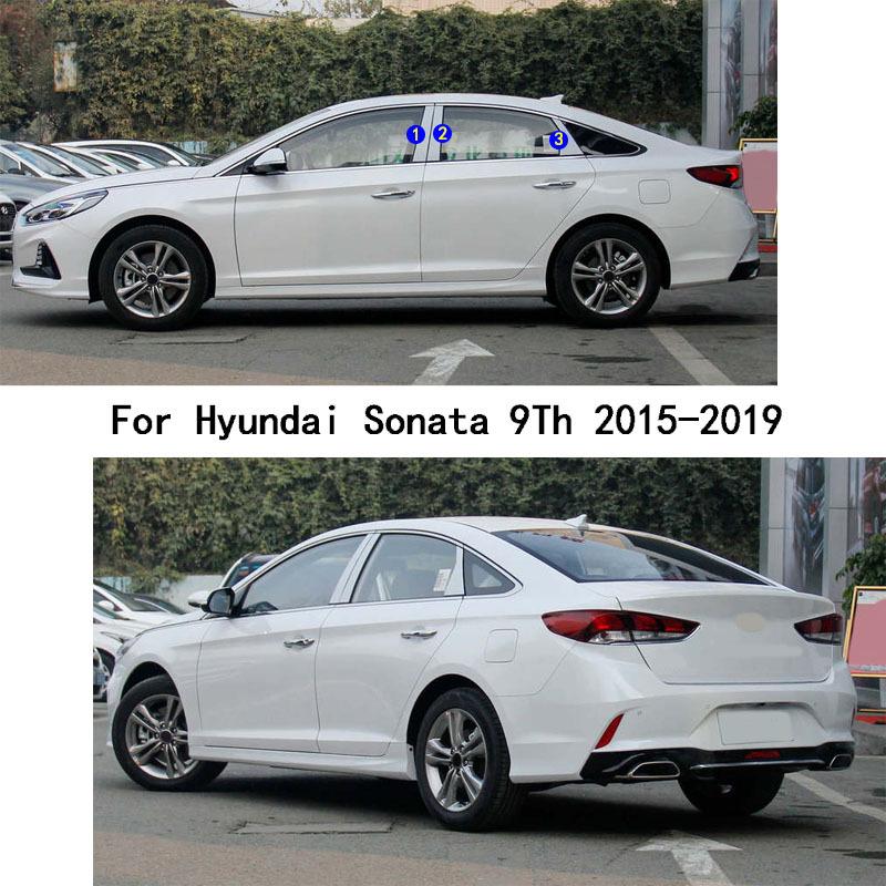 Car TPU/Glossy Mirror Pillar Post Cover Door Trim Window Molding Sticker 6pcs For Hyundai Sonata 9Th 2015 2016 2017 2018
