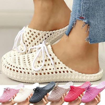 2021 модная летняя обувь с дырочками, нескользящие женские сандалии и тапочки с мягкой подошвой и кружевом, размеры 36-41