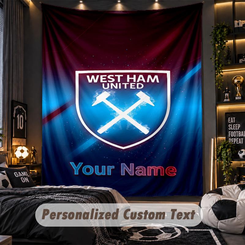 TapestryWest Ham United FC Custom Name Text Personalized Wall Hanging Tapestry Home Wall Decor