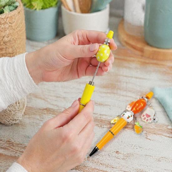 Decorative Ballpoint Pens 6 Sets Easter Beadable Pen Kit, DIY Crafting Set Fun Stationery Supplies with Beads Charms for Office School, Gifts