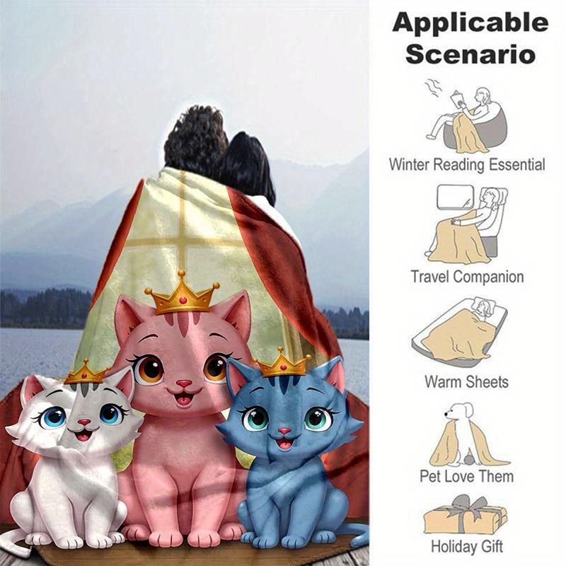 1pc. Cute Cartoon Cat Family Design Blanket, Soft Throw for Home Decor, Gift Idea, Living Room, Travel, Camping, Car Blankets, Beach, Office Naps, Sui