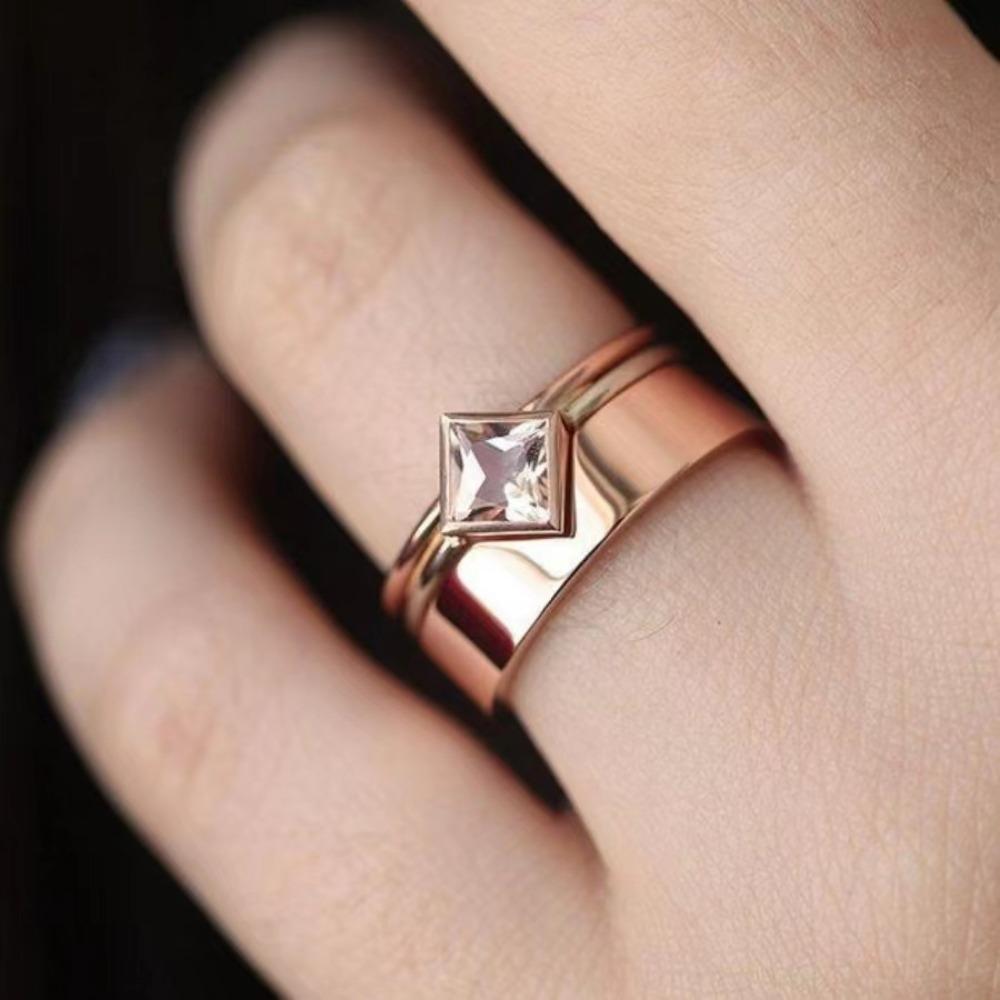Ring New Rose Gold Women's Set Ring European and American Ins Internet Celebrity Fashion Jewelry Square Diamond Women's Jewelry