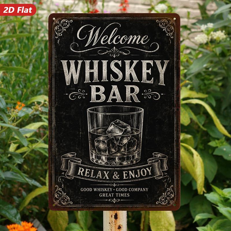Whiskey Bar Metal Sign Welcome Relax & Enjoy 20cm x 30cm