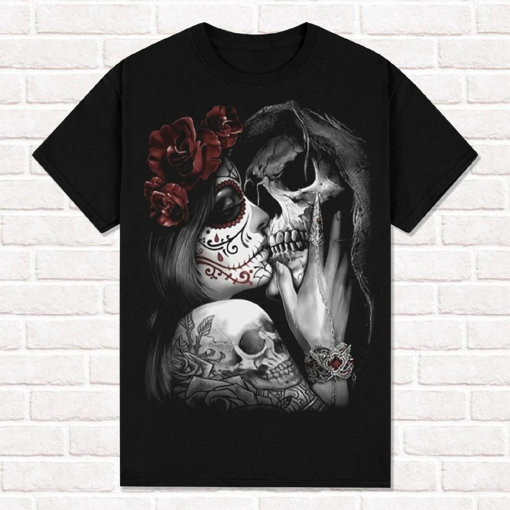 Футболка Muerte Kisses Death Святая Смерть Санта Муэрте Мексиканский Стиль Жнец Унисекс Хлопок Короткий Рукав Хай-стрит