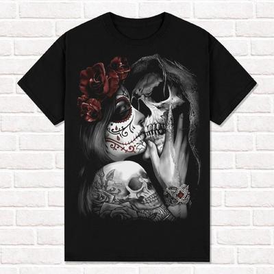 Футболка Muerte Kisses Death Святая Смерть Санта Муэрте Мексиканский Стиль Жнец Унисекс Хлопок Короткий Рукав Хай-стрит