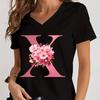 Unisex Tshirts Az 26 Alphabet Sakura Design Vneck Tshirt Cherry Blossom 26 English Alphabet Summer Tshirt Vneck Casual Tops
