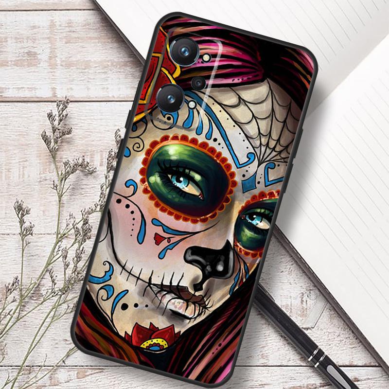 Catrina Beautiful Rose Girl Skull For Realme 14 10 11 12 13 Pro Plus GT 6 6T 5 GT7 Pro C67 C61 C55 C53 C51 C21Y C25S C75 Case