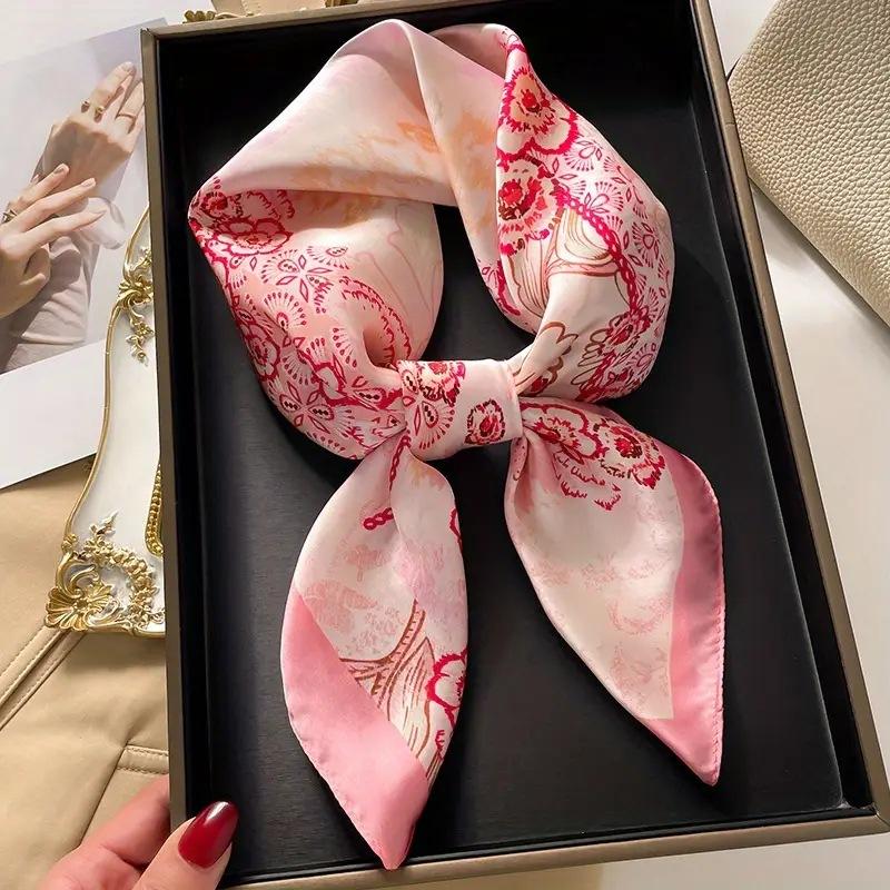 Luxury Print Satin Silk Square Scarf for Women Shawl Hijab Neckerchief Female Hair Ribbon Headband Fashion Wrap Bandana
