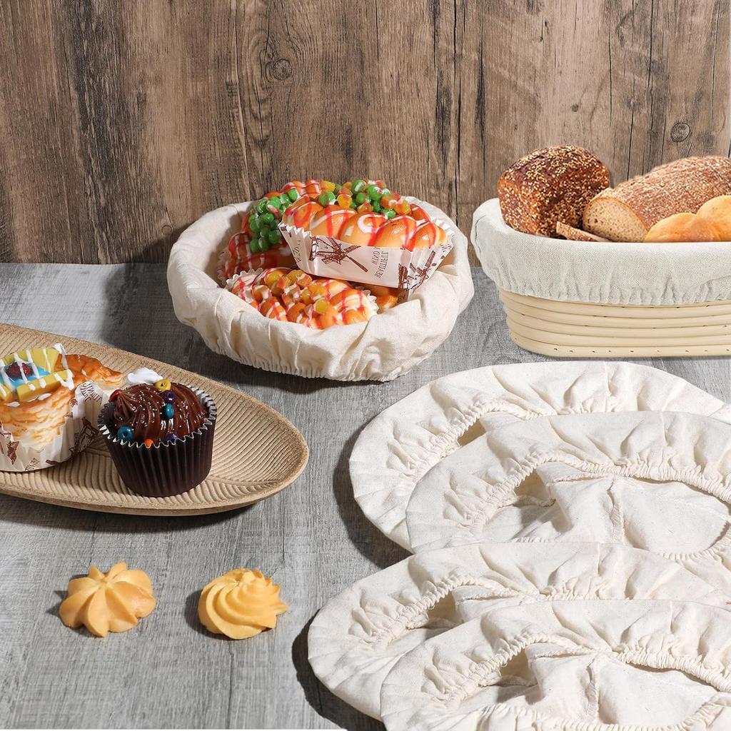 4Pcs Banneton Liners, 10In Cloth Bowl Covers for Bread Proofing,Reusable Natural Rattan Banneton Liner Cloth Cover for Bakery Home Baking