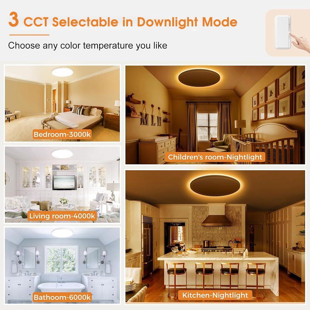 Светодиодный потолочный светильник с пультом дистанционного управления, Диммируемый 24 Вт 3-цветный потолочный светильник с диммируемым ночником 1800k Теплый, Круглые накладные светодиодные потолочные светильники (белый)