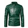 Mens PU Leather Biker Jacket Slim Fit Stand Collar Zipper Casual Streetwear 2026