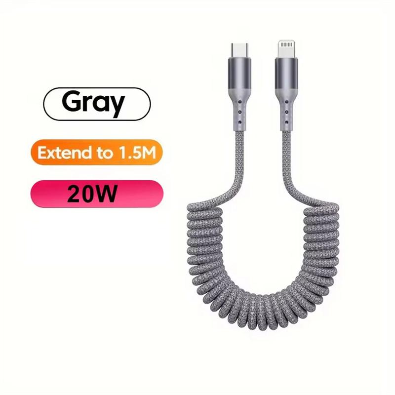 PD 20W USB Type C пружинный автомобильный кабель для быстрой зарядки для iPhone 14 13 12 11 Pro Max USB C кабель для передачи данных для iPad USB C провод