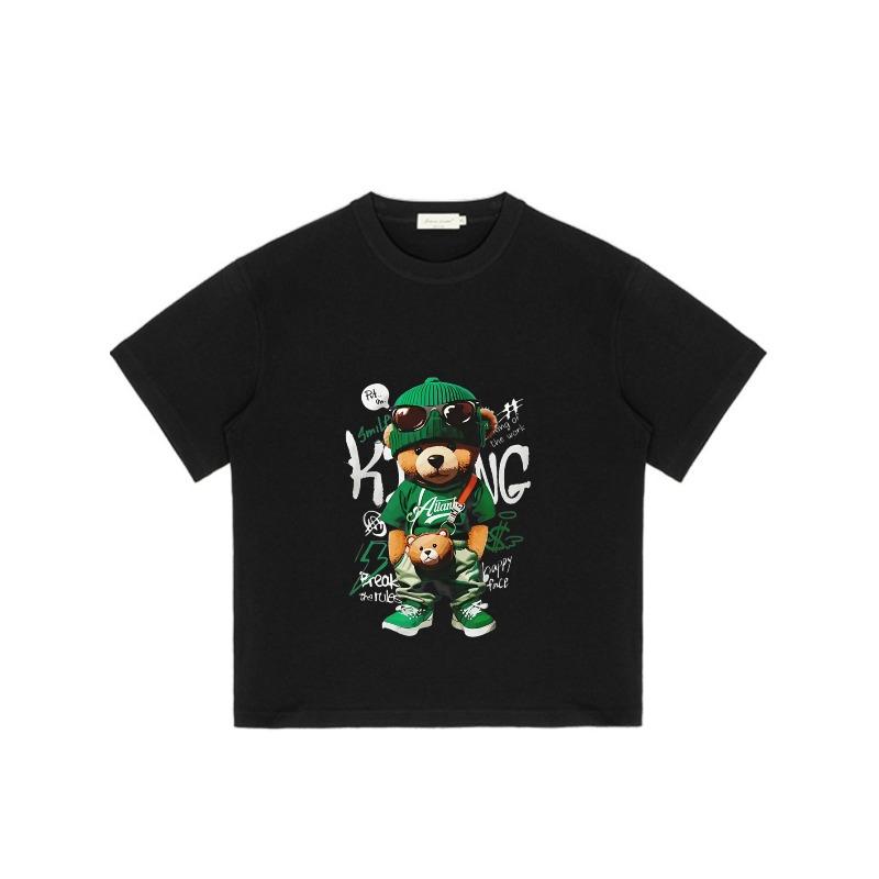 Черная футболка с графикой медведя и текстовым принтом для повседневной носки
