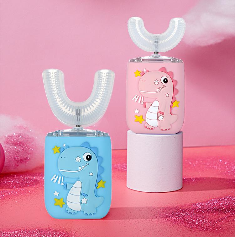U-shaped Children's Electric Toothbrush with Sonic Technology, USB Charging, Soft Baby Bristles, Gum Protection, and Cartoon Design.