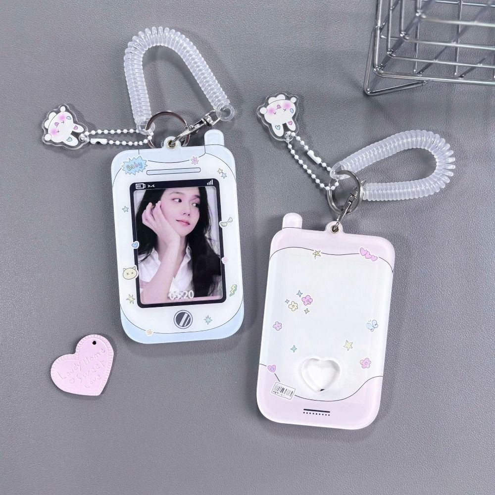 Acrylic Idol Photo Card Sleeves Keychain Student ID Badge Holder Portable Kpop Photocard Holder
