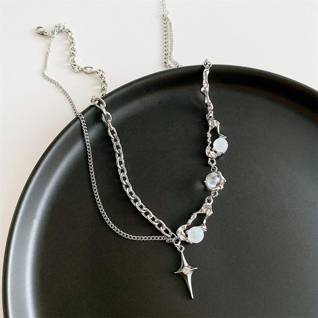 17KM Серебряный цвет лунный камень кулон ожерелья для женщин модный кристалл циркон крест капля воды ожерелье асимметричный ювелирный подарок