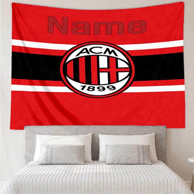 Custom Name AC Milan Print Tapestry, Backdrop, Easy Setup, Ideal for Bedroom, Office & Living Room, with Aesthetic Wall Hanging Decor.