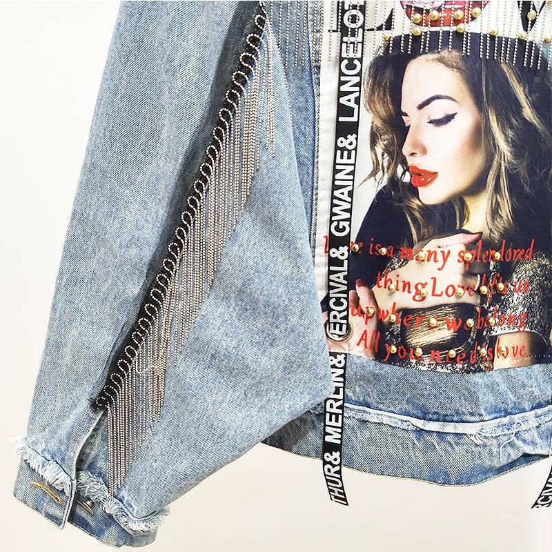 Красивейшая джинсовая куртка с принтом из бисера, женская универсальная студенческая куртка, свободный топ с кисточками, весенняя корейская женская одежда