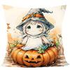Home Decor Cute Witch Girl In Pumpkin Halloween Pillowcase Pattern Cushion Cover Suitable For Sofa Bedroom Car Pillow Cover