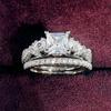 Huitan 2Pcs Women Rings Brilliant Princess Cubic Zirconia Luxury Wedding Band Accessories Modern Fashion Engagement Set Zircon