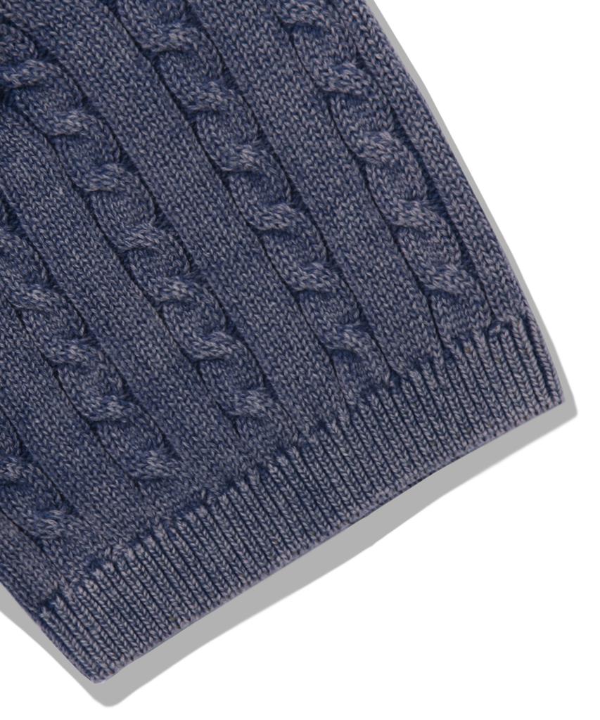 TRILLION Vintage Washed Cable Half Sleeve Knit [Navy Blue]