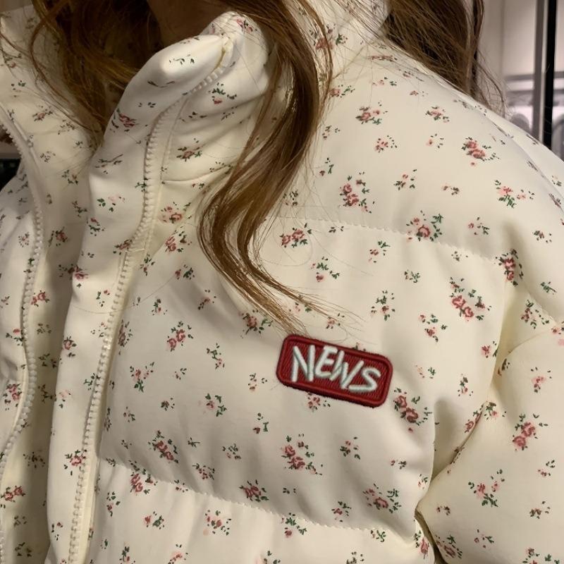 Новая хлопковая одежда женская зимняя милая цветочная короткая хлопковая одежда свободная утолщенная теплая универсальная куртка