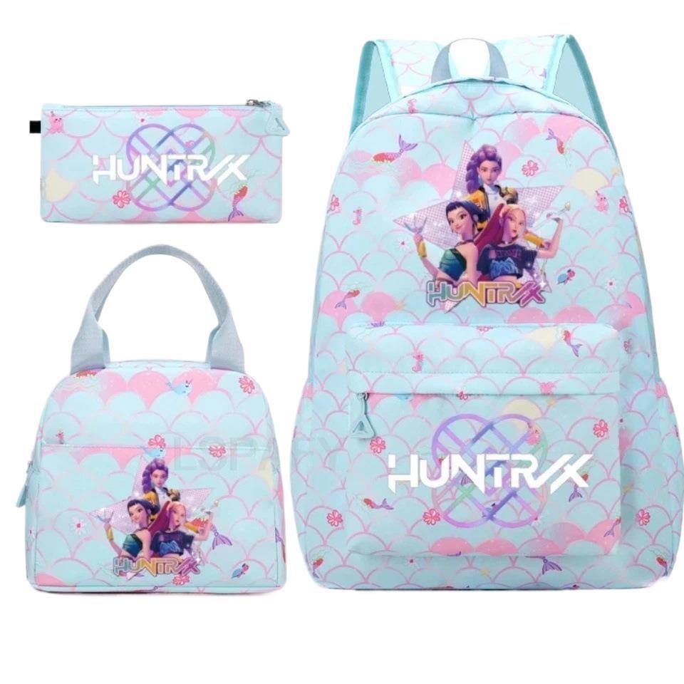 3 Piece School Backpack Set for Students Large Capacity Oxford Cloth Schoolbag with Shoulder Strap and Pencil Case