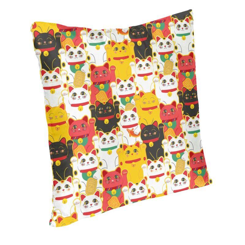Роскошная наволочка для диванной подушки с манящей кошкой (Maneki Neko) Мягкая наволочка для декоративной подушки с японскими талисманами 'Счастливый кот'