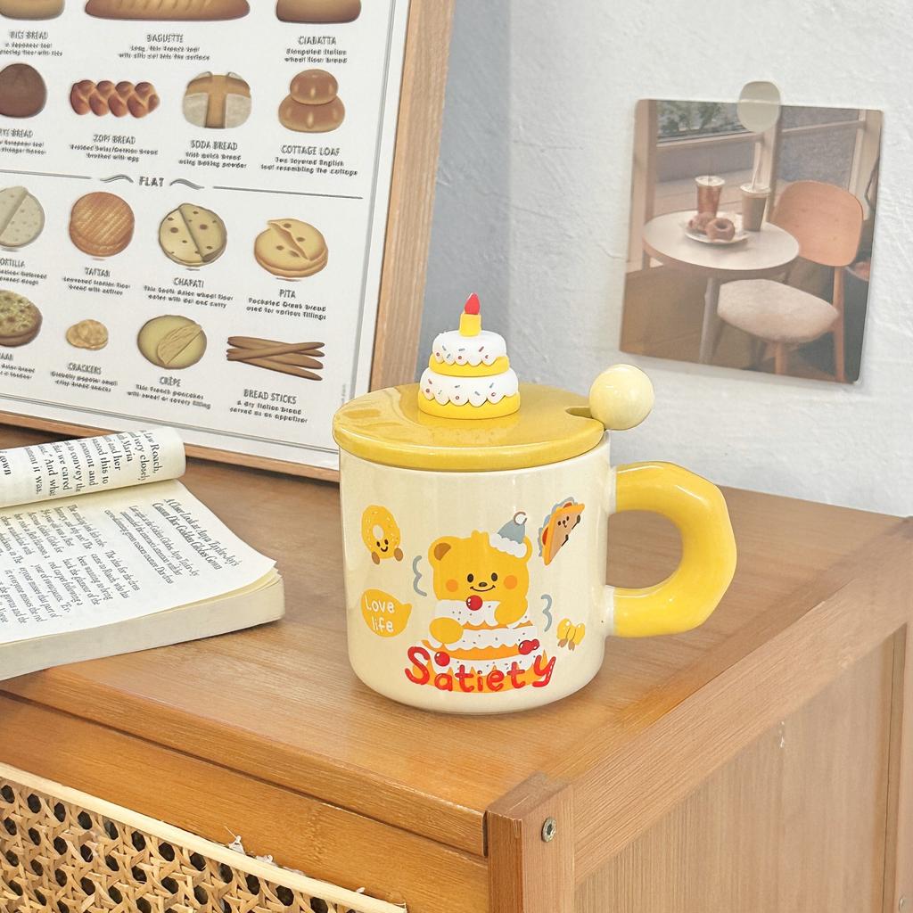 Cartoon Cute Bear Birthday Gift Ceramic Cup with Cover for Girls High Looking Home Mug Couple Souvenir