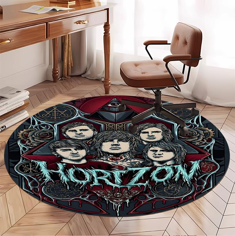 Bring Me the Horizon Pattern Round Rug, Indoor/Outdoor Mat, for Picnic, Gameroom, Bedroom, Office, Living Room, Home Decor Carpet, Birthday Gift
