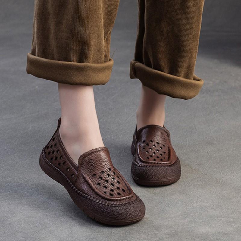 Fashion GKTINOO 2025 Spring/Summer New Hollow-out Breathable Flats Genuine Leather Comfortable Loafers Retro Versatile Women's Shoes