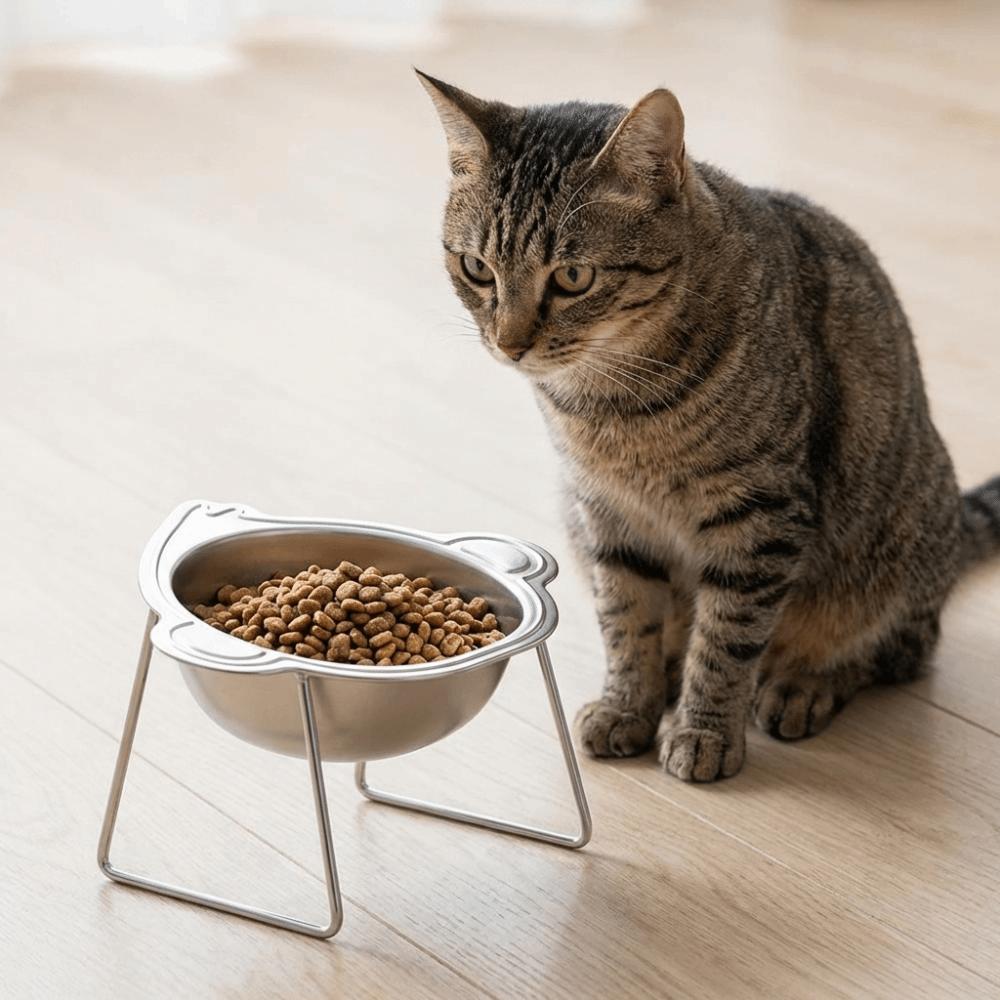 Stainless Steel Elevated Pet Bowl 15 Degree Inclined Pet Feeder Container Wet Dry Food