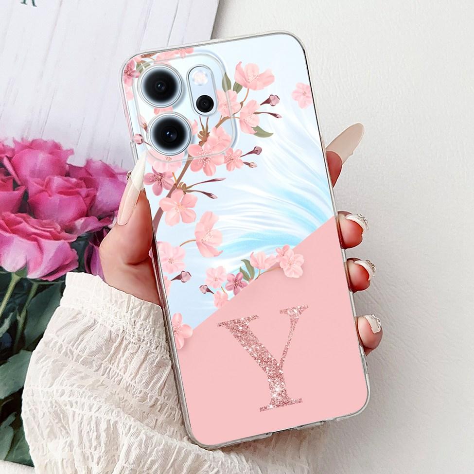 For Oppo Reno 14F CPH2743 Case For Oppo Reno14 F Cover Transparent Luxury A-Z Letters Fashion Flowers Crown Soft Bumper Casing
