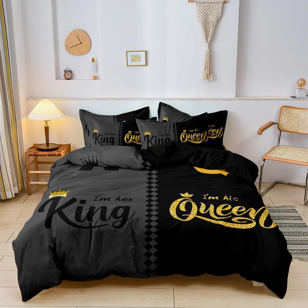 Luxury Crown Duvet Cover Set Vintage Red And Black Comforter Cover Romantic Wedding Queen King Bedding Sets Valentines Day Gift