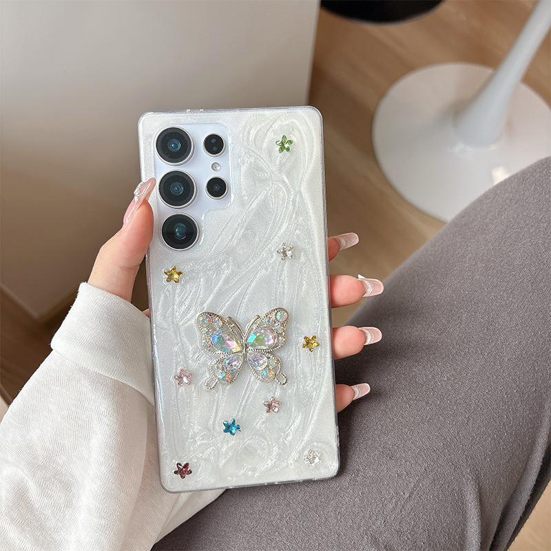 Совместимо с Samsung S24 Ultra, S25, S23: Яркий чехол для телефона со звездами и бабочками, с блестками, для женщин