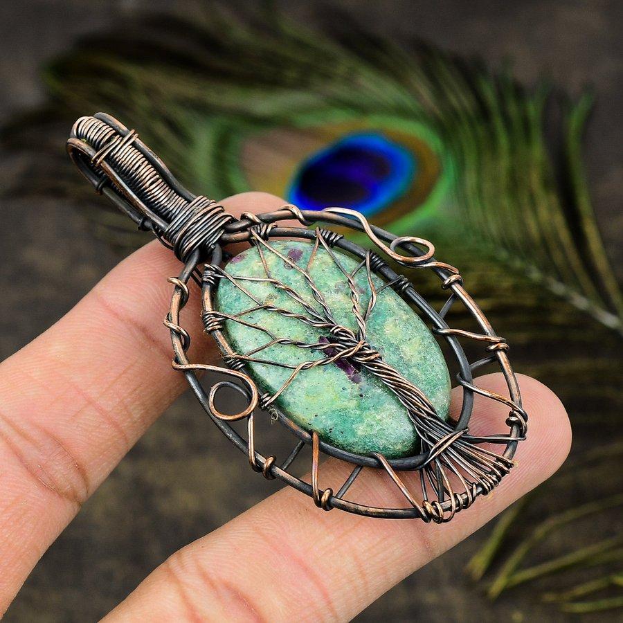RubyFuchsite Gemstone Handmade Copper Wire Wrap Jewelry Pendant 3.03" y6F04