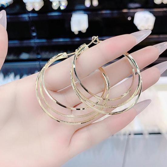 1 Pair Women Earrings Multi-layer Exaggerated Shiny High Polished Temperament Ear Decoration Jewelry Round Large Hoop Earrings Women Gift