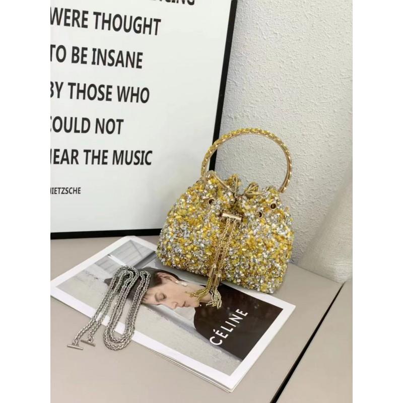 2026 Womens Crystal-Embellished Crossbody Bag Fringe Detail Small Square Shoulder No Top Handle