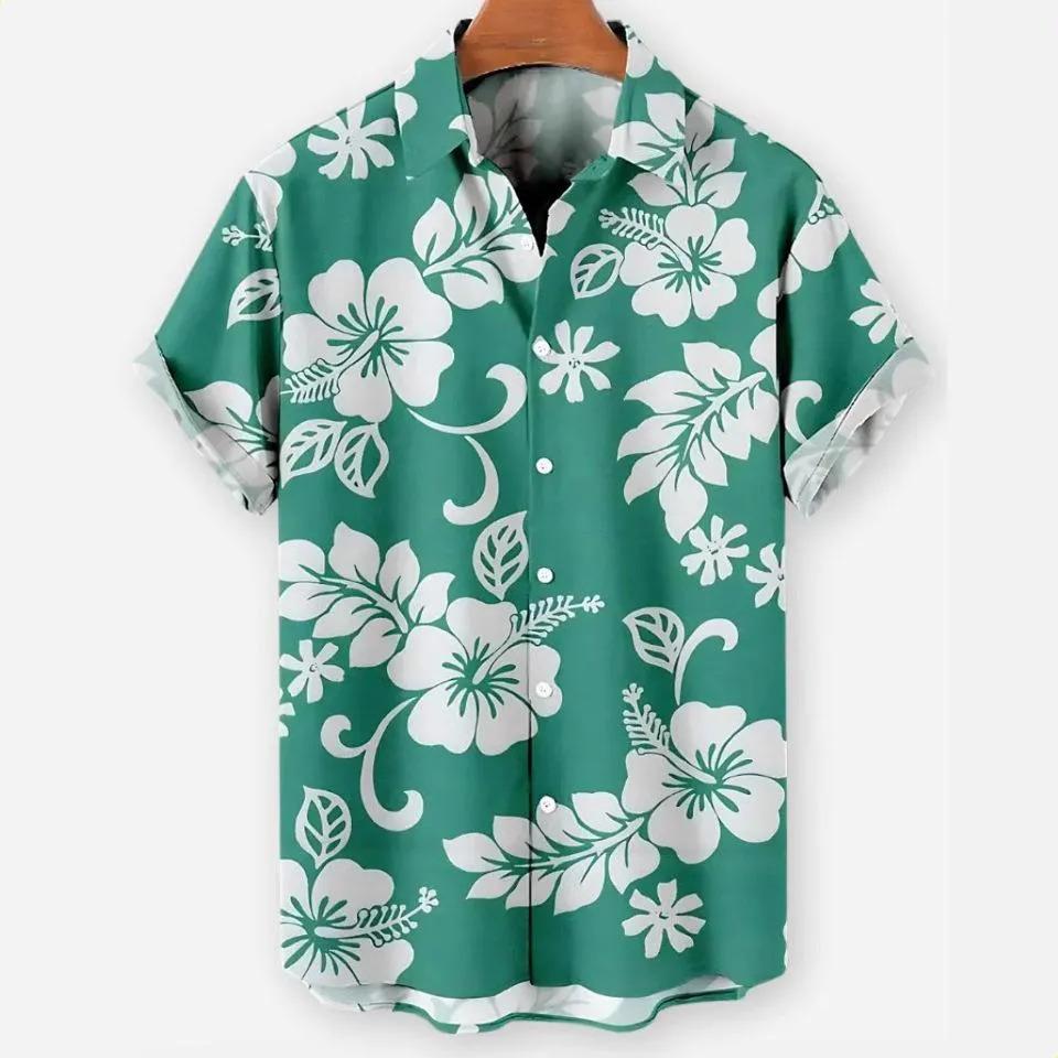 Hawaiian Casual Floral Striped Short-sleeve Collared Shirt