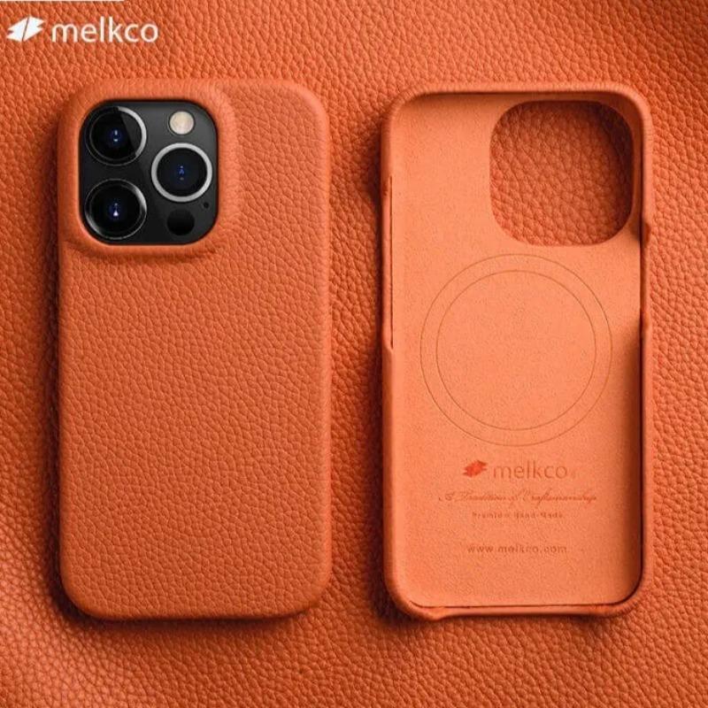 Melkco Magnetic Genuine Leather Case for iPhone 16 Pro Max 15 Plus 14 13 Premium Business Lens Protective Cowhide Skin Cover