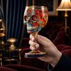 Gothic Skull Wine Glass, Hand Painted Skeleton Goblet, Day of The Dead Decor, Unique Bar Gift for Halloween