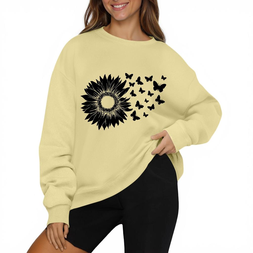 Женская модная повседневная толстовка с длинным рукавом и круглым вырезом с принтом